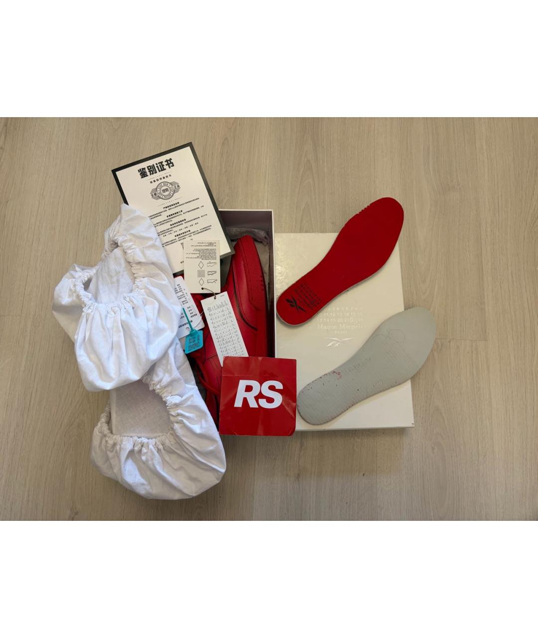 MAISON MARGIELA Бордовые кожаные низкие кроссовки / кеды, фото 7