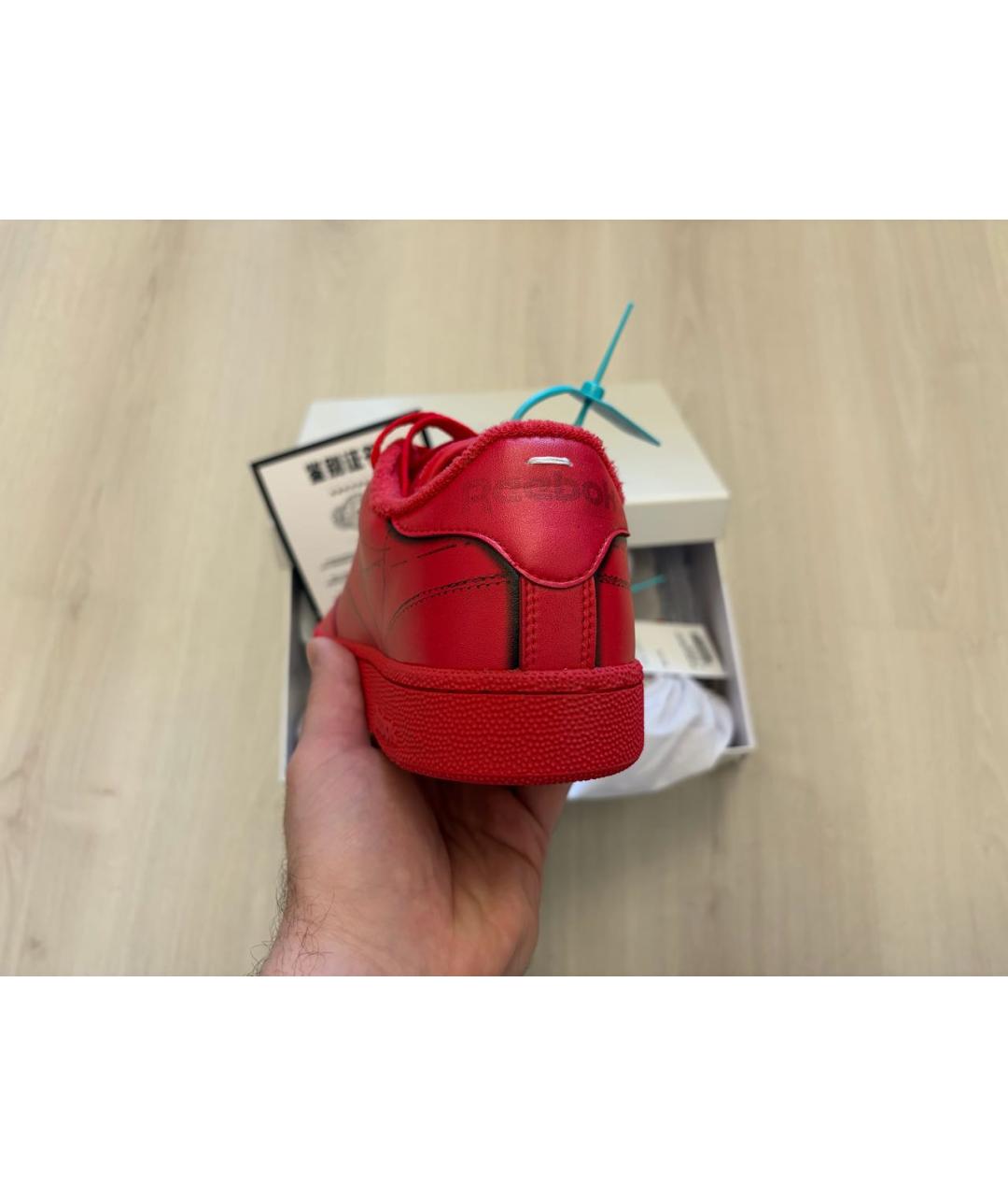 MAISON MARGIELA Бордовые кожаные низкие кроссовки / кеды, фото 4