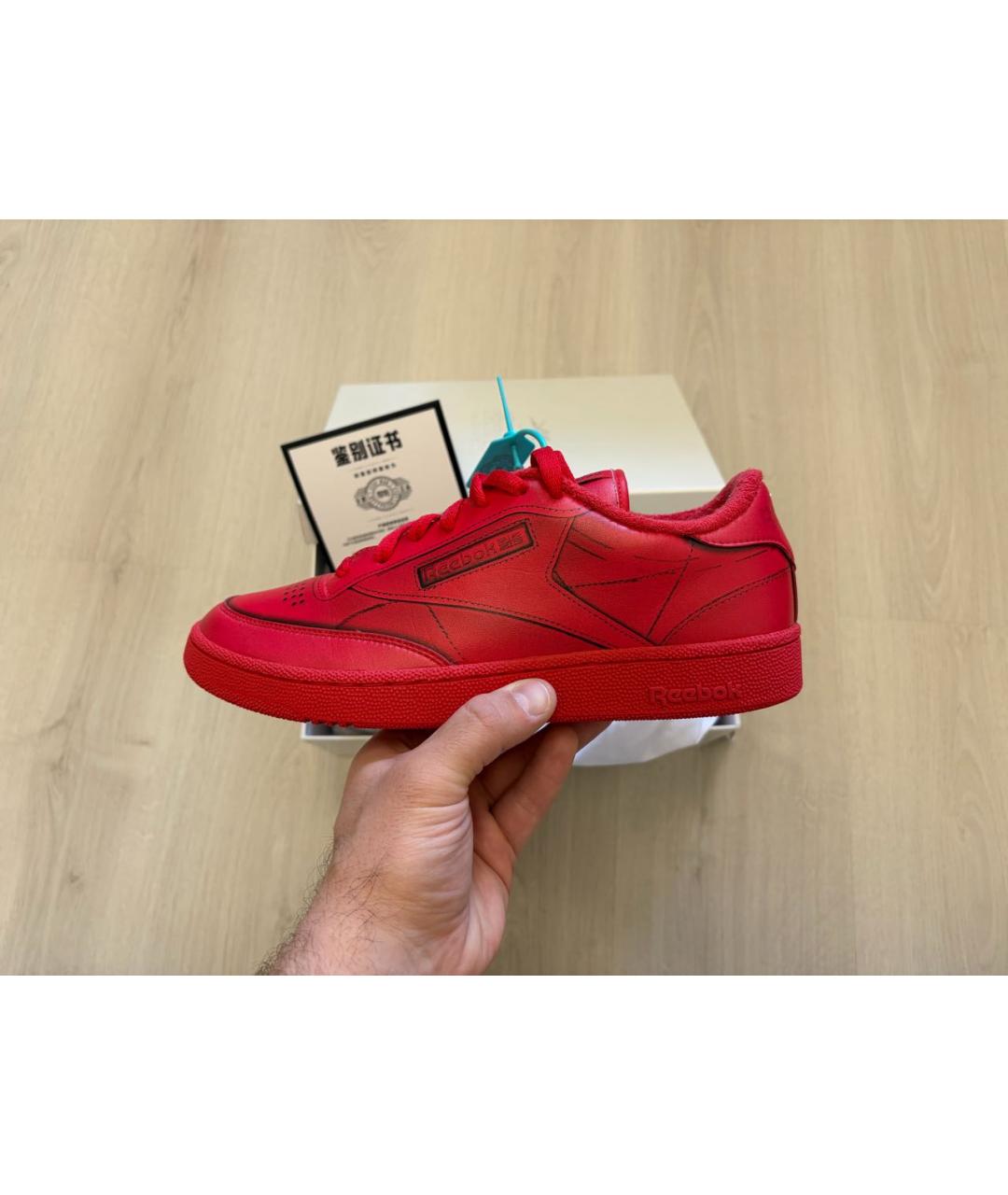 MAISON MARGIELA Бордовые кожаные низкие кроссовки / кеды, фото 9