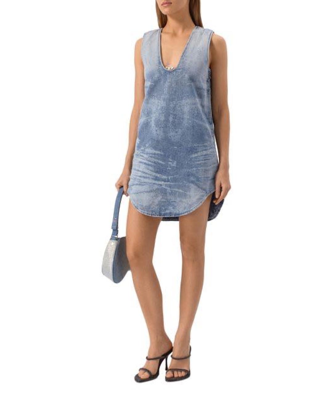 DIESEL Голубое хлопковое повседневное платье, фото 2
