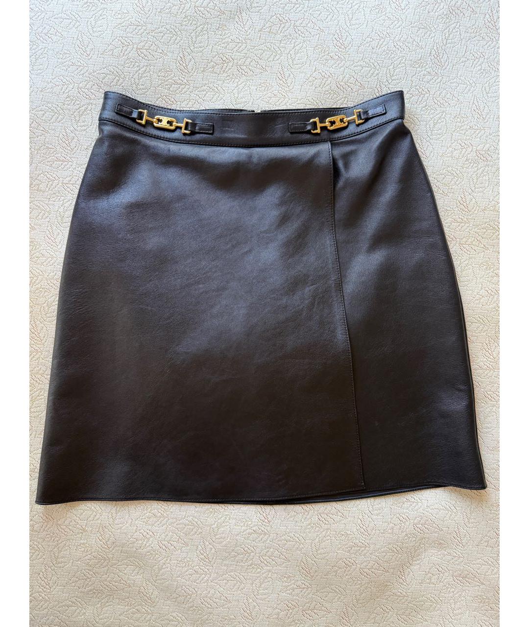 CELINE Черная кожаная юбка мини, фото 6
