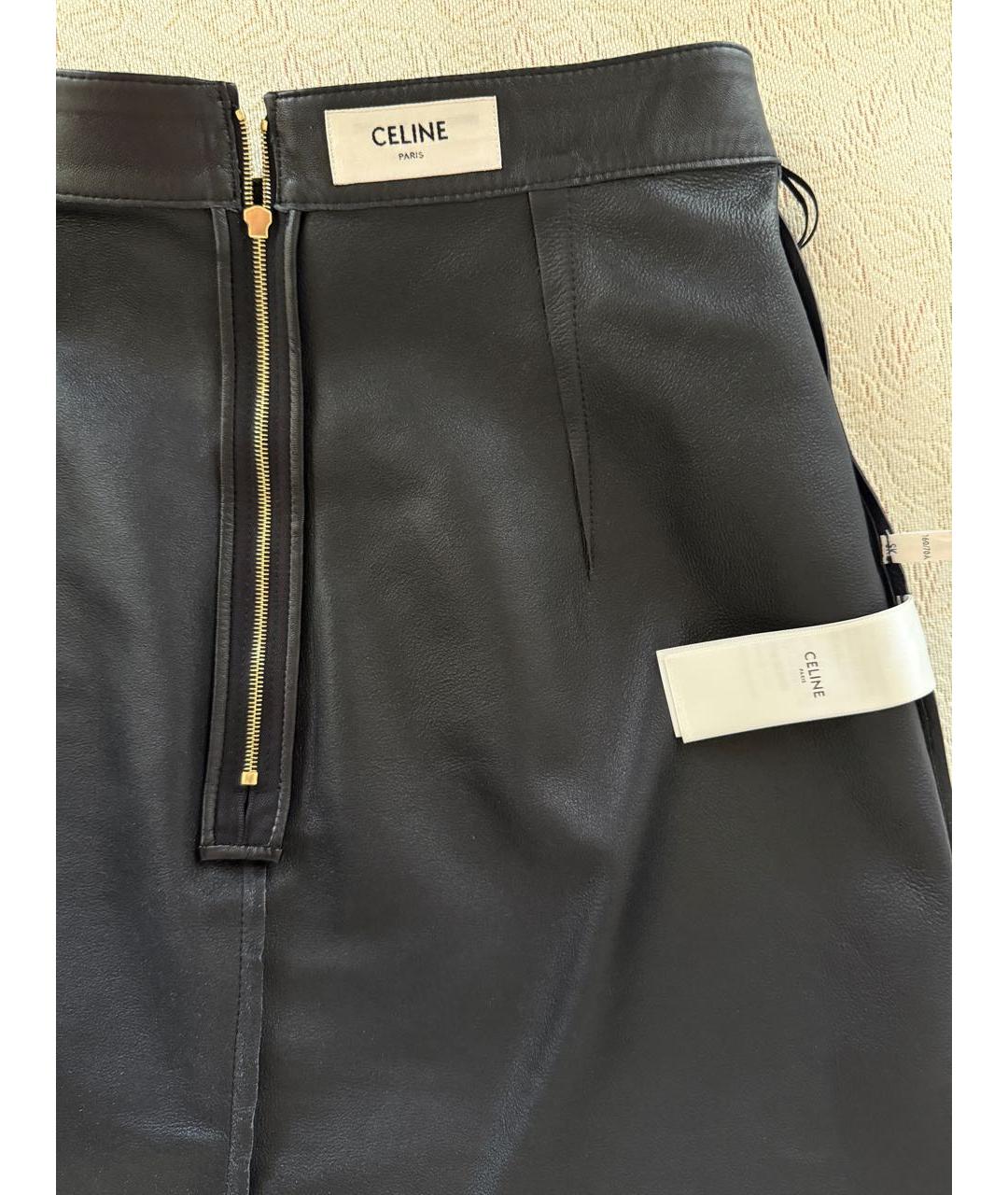CELINE Черная кожаная юбка мини, фото 3