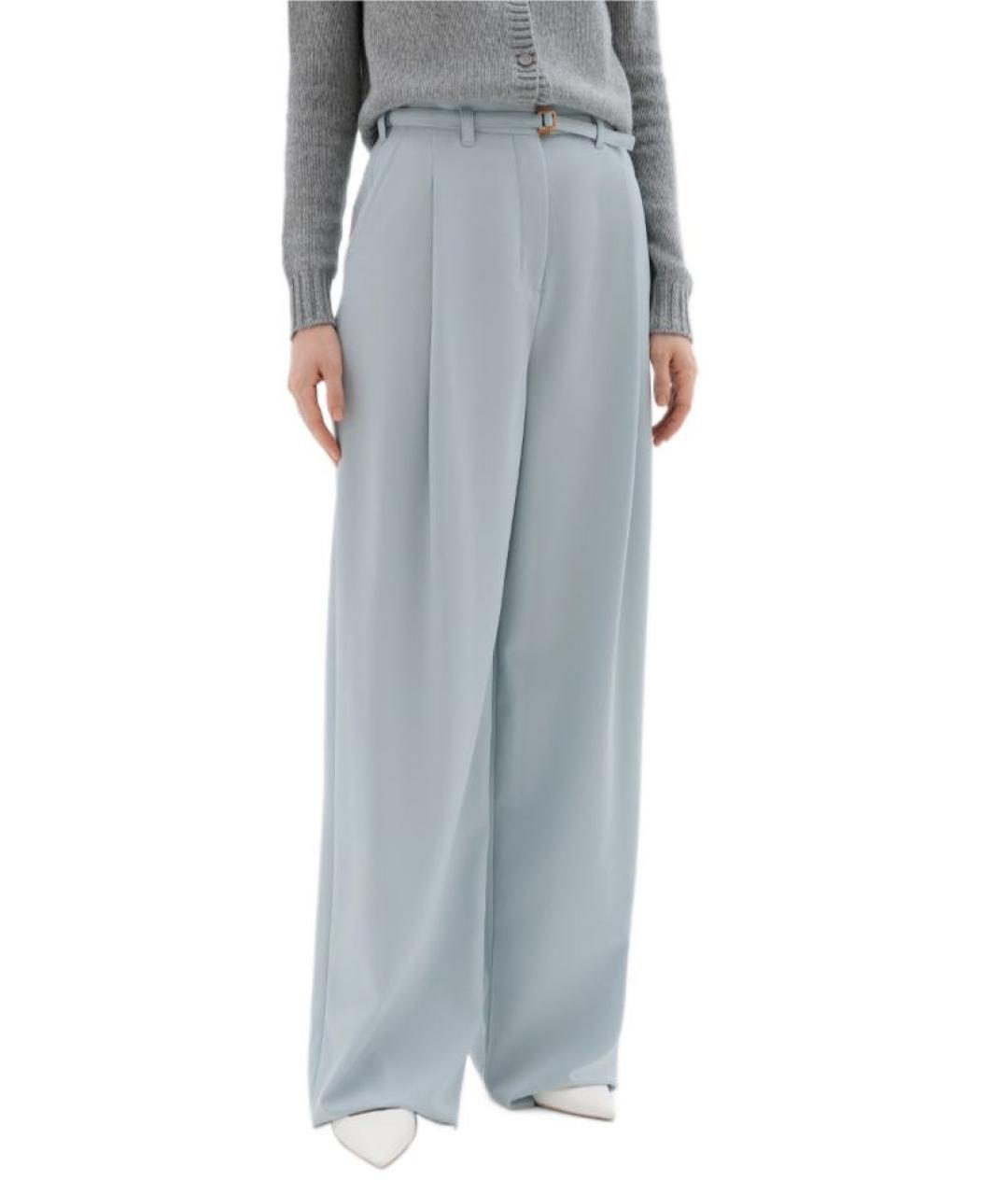 AGNONA Голубые шерстяные брюки широкие, фото 2