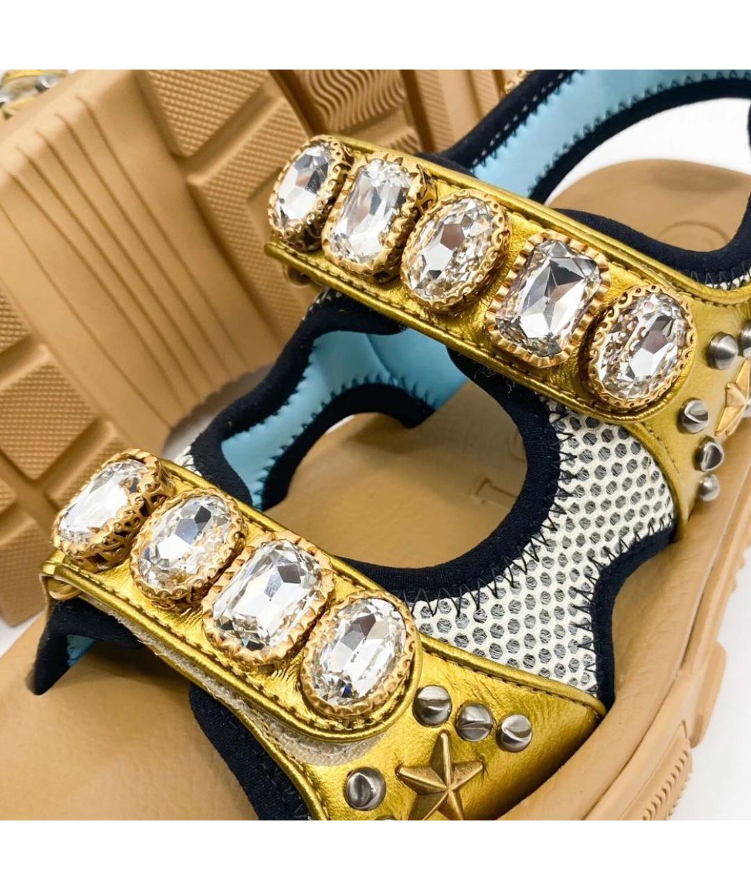 GUCCI Золотые кожаные сандалии, фото 6
