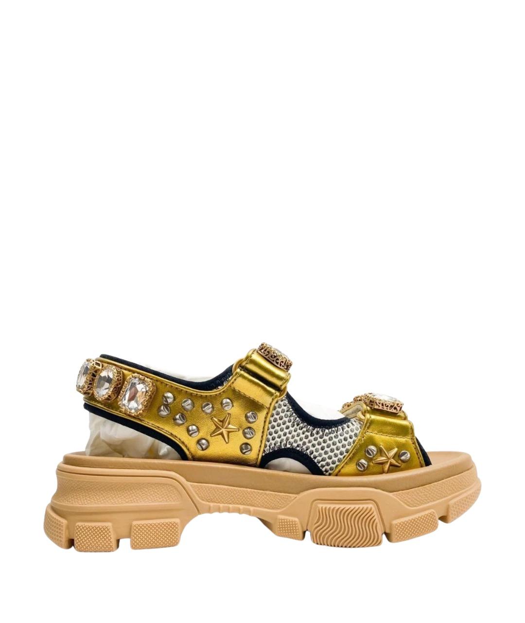 GUCCI Золотые кожаные сандалии, фото 1