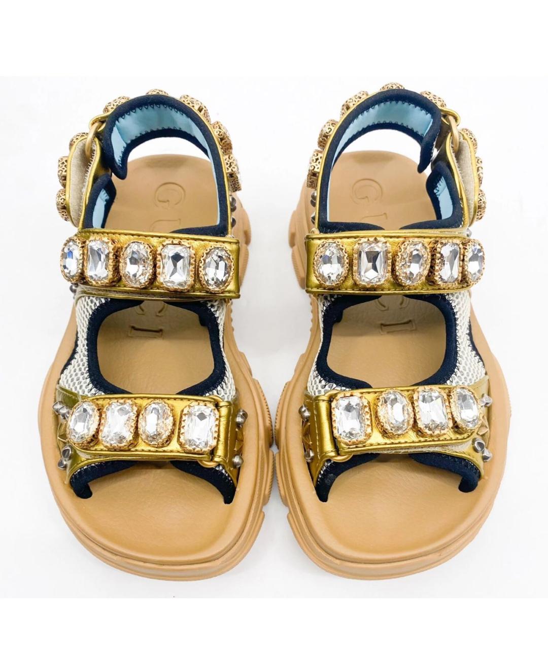 GUCCI Золотые кожаные сандалии, фото 3