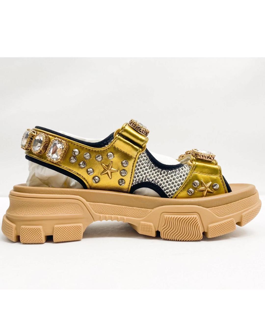 GUCCI Золотые кожаные сандалии, фото 7