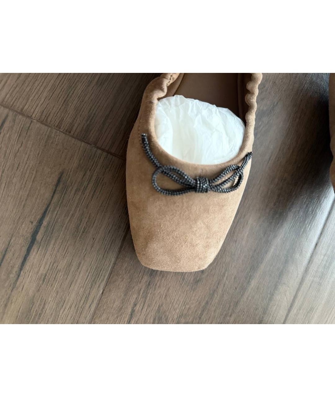 BRUNELLO CUCINELLI Бежевые замшевые балетки, фото 7