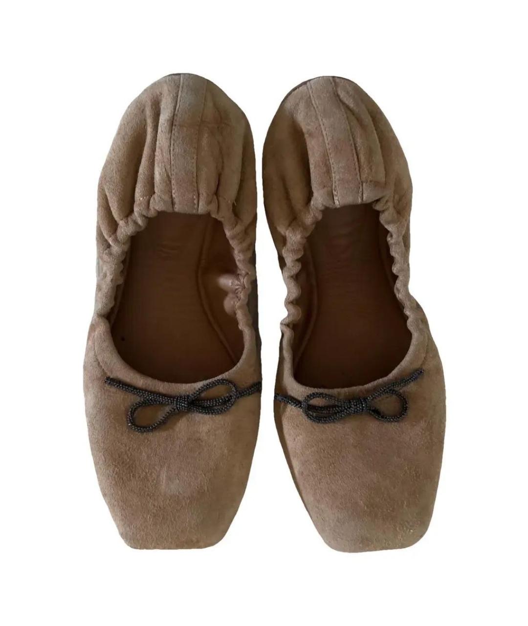 BRUNELLO CUCINELLI Бежевые замшевые балетки, фото 2