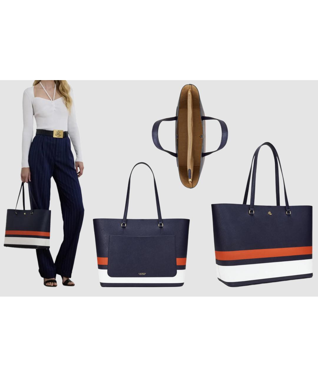 RALPH LAUREN Синяя кожаная сумка тоут, фото 8