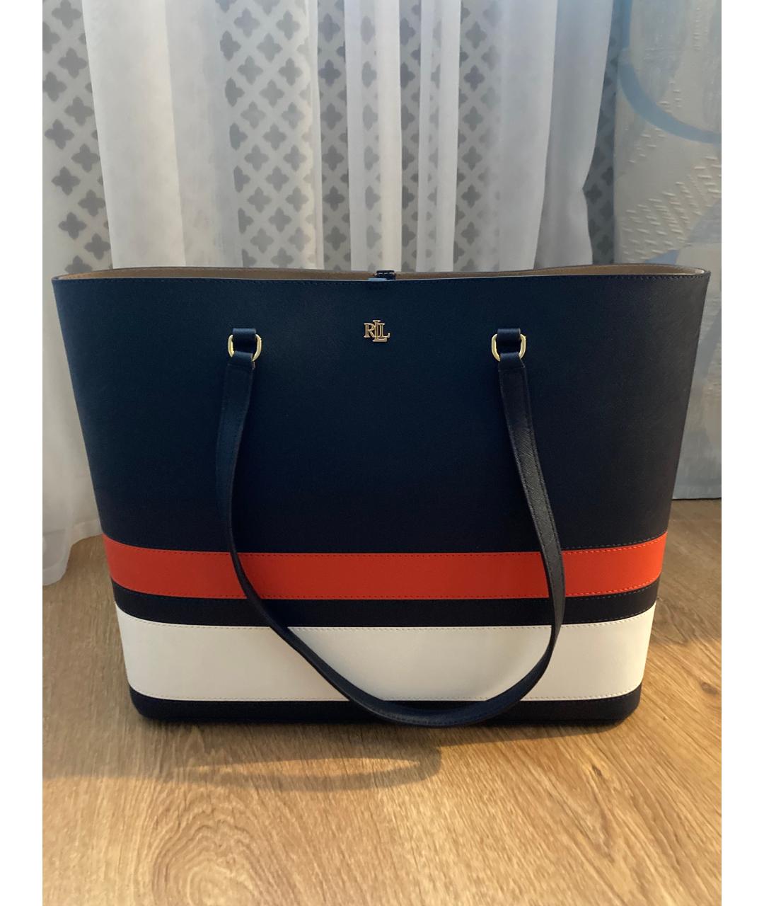 RALPH LAUREN Синяя кожаная сумка тоут, фото 7