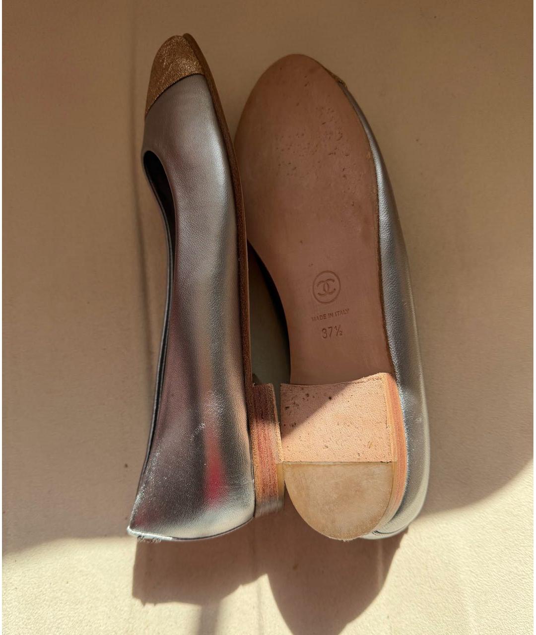CHANEL Серебряные кожаные балетки, фото 3
