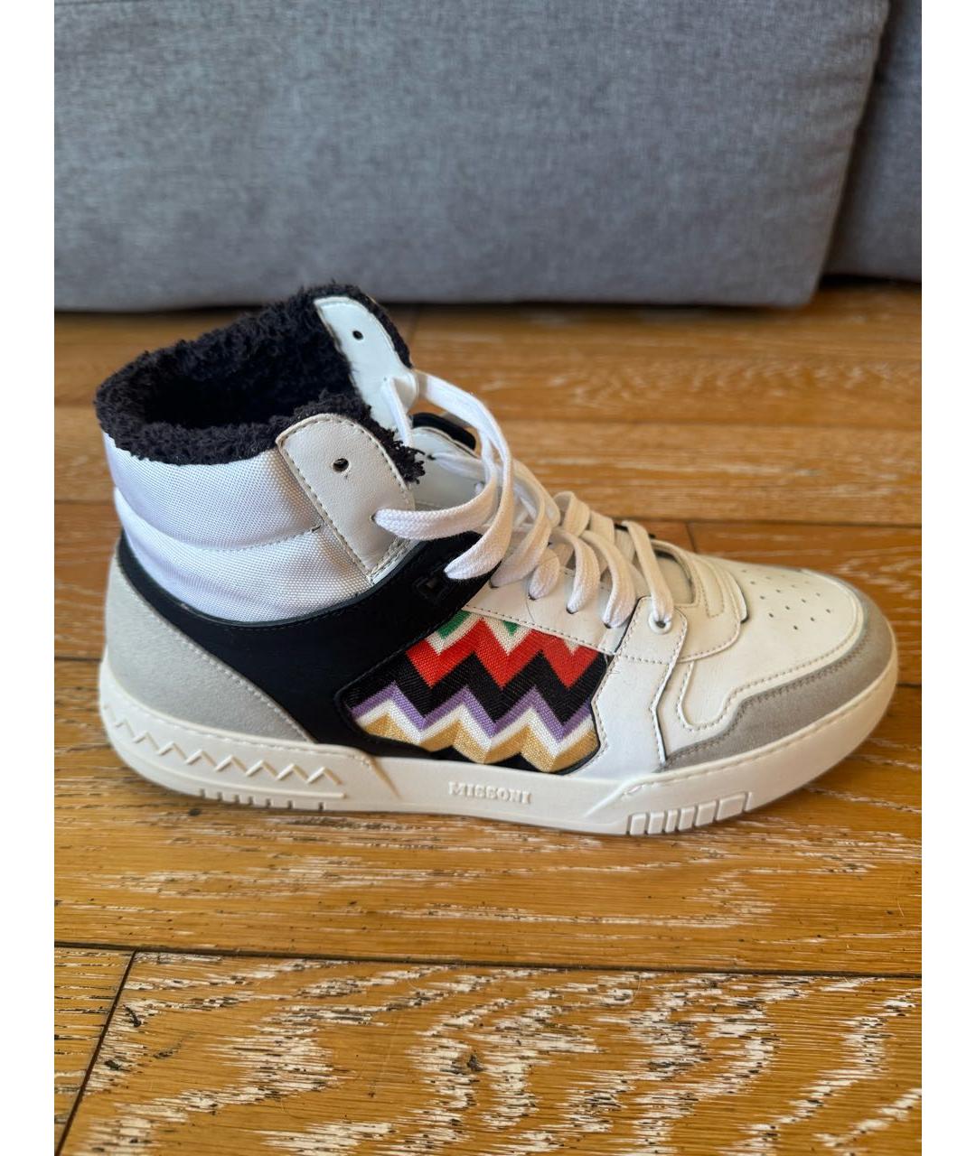 MISSONI Белые кожаные высокие кроссовки / кеды, фото 4