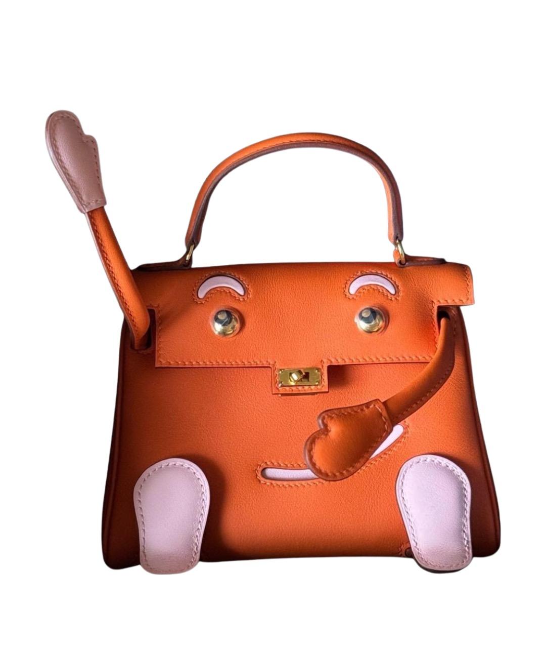 HERMES Оранжевая кожаная сумка с короткими ручками, фото 1