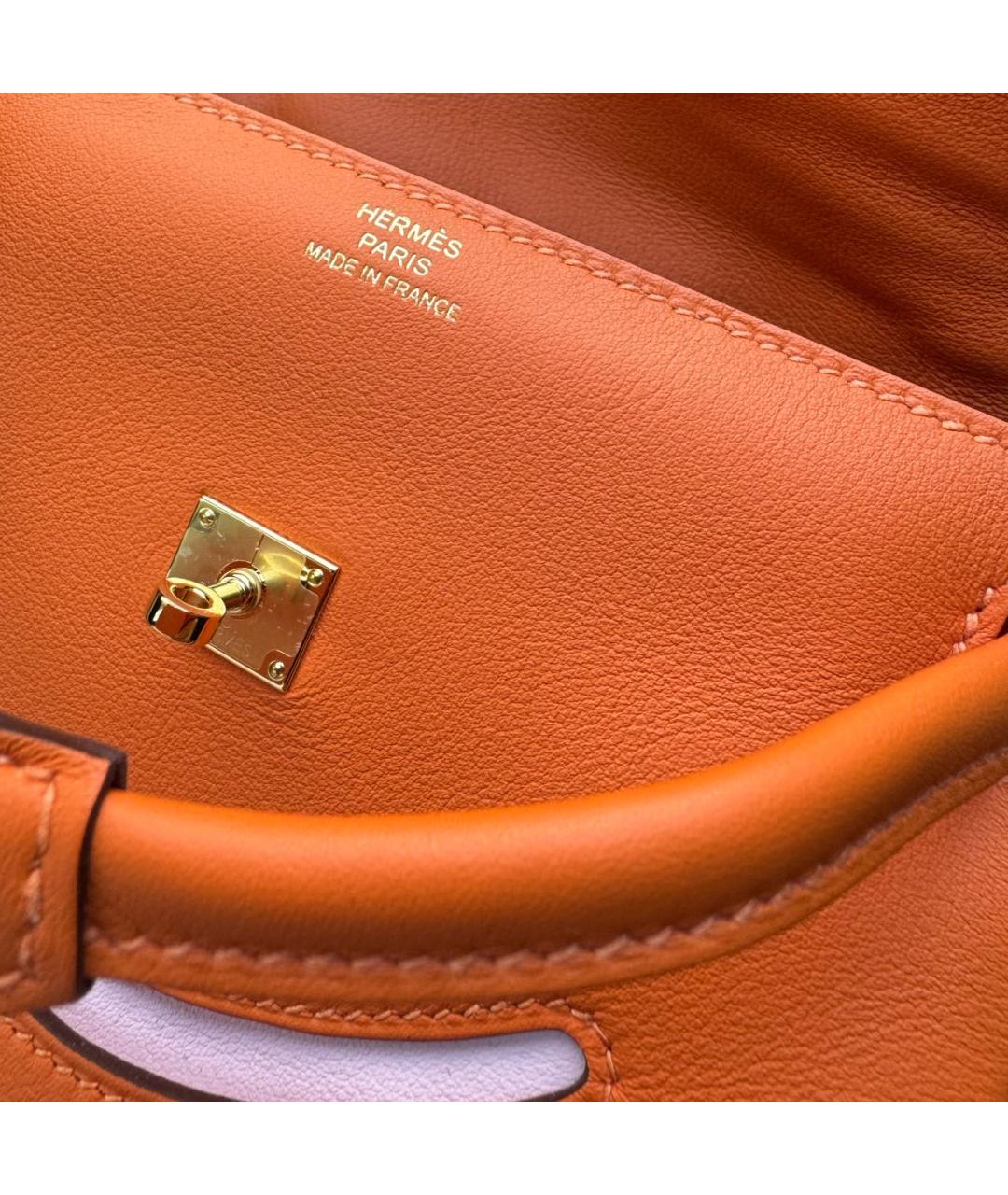HERMES Оранжевая кожаная сумка с короткими ручками, фото 2