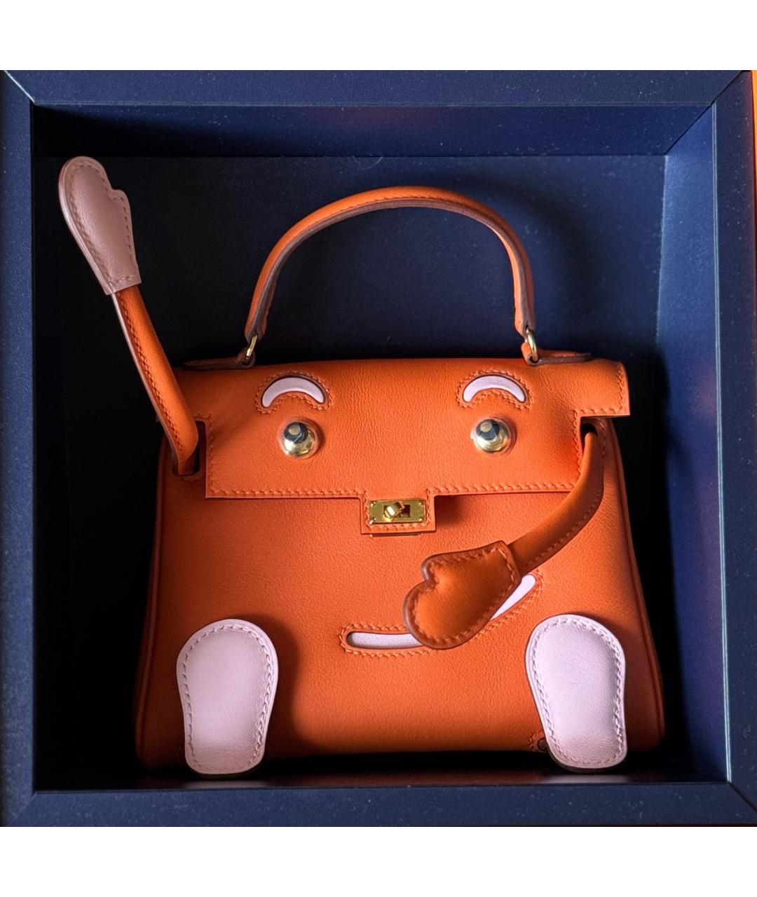 HERMES Оранжевая кожаная сумка с короткими ручками, фото 4
