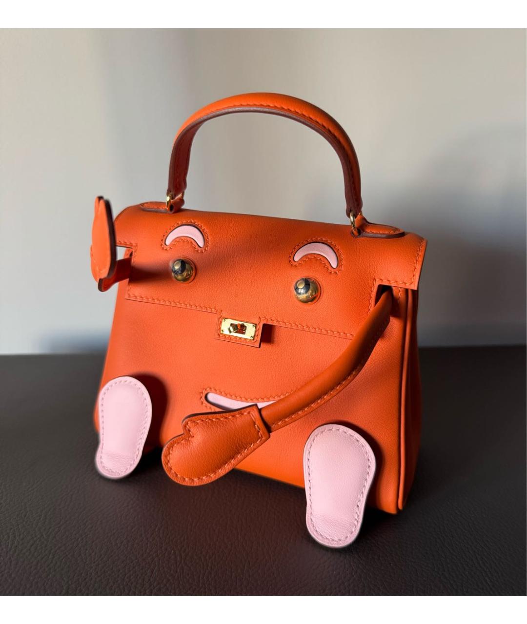 HERMES Оранжевая кожаная сумка с короткими ручками, фото 3