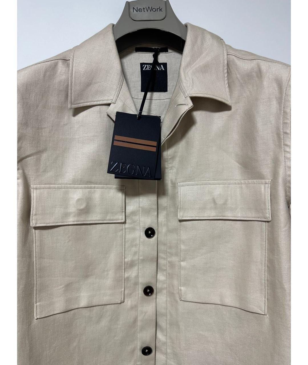 ZEGNA Бежевая льняная кэжуал рубашка, фото 6