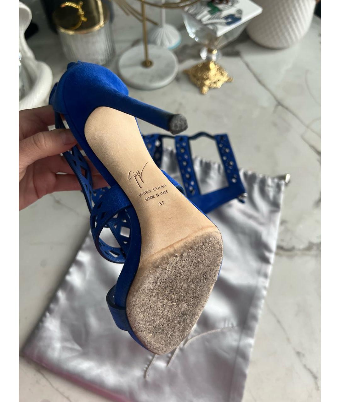 GIUSEPPE ZANOTTI DESIGN Синие замшевые босоножки, фото 7