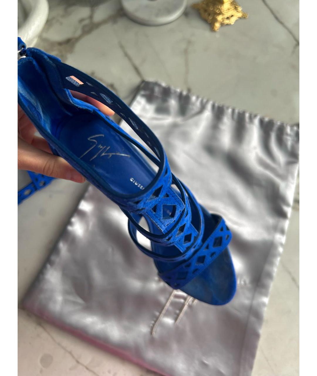 GIUSEPPE ZANOTTI DESIGN Синие замшевые босоножки, фото 6
