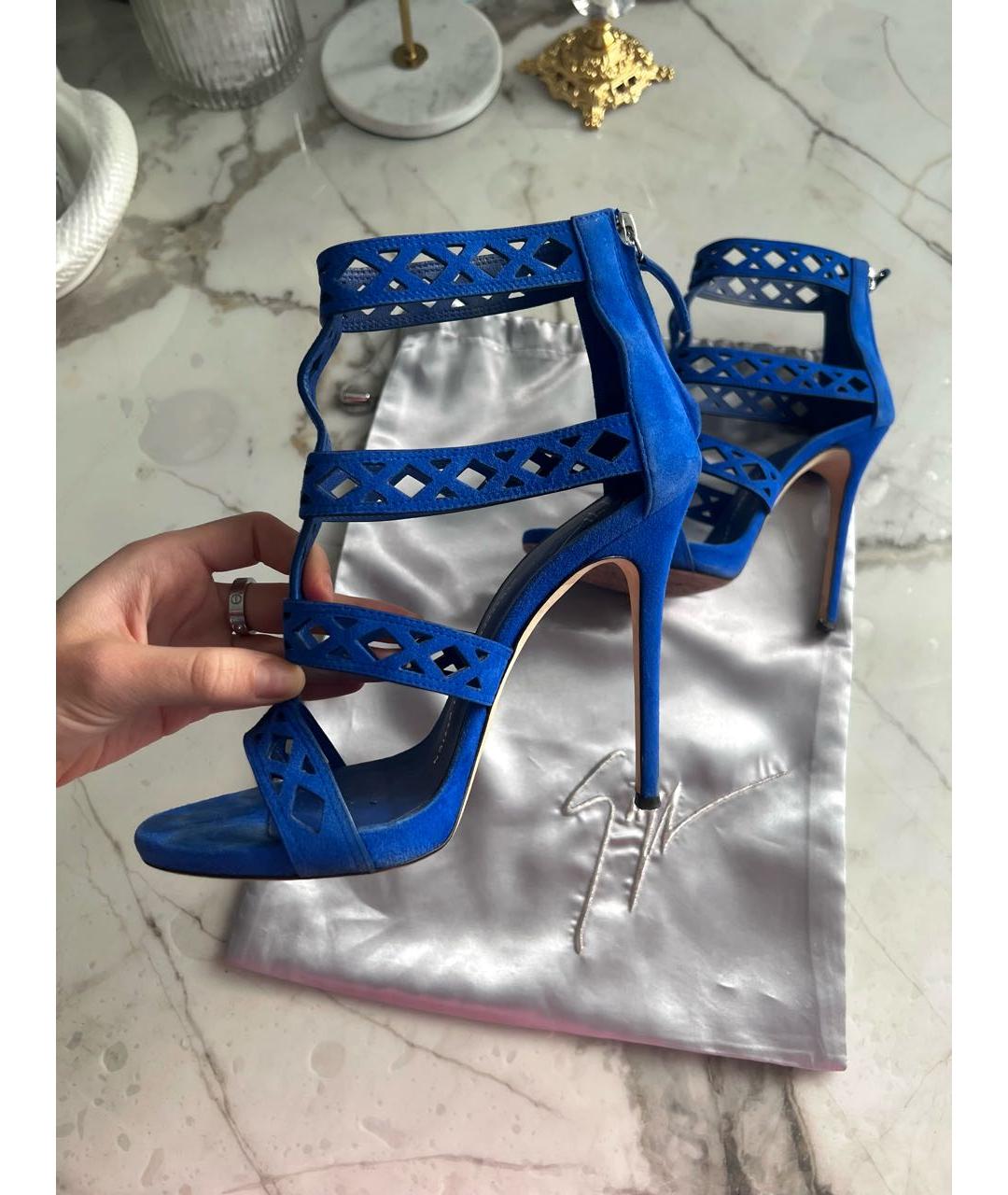 GIUSEPPE ZANOTTI DESIGN Синие замшевые босоножки, фото 5