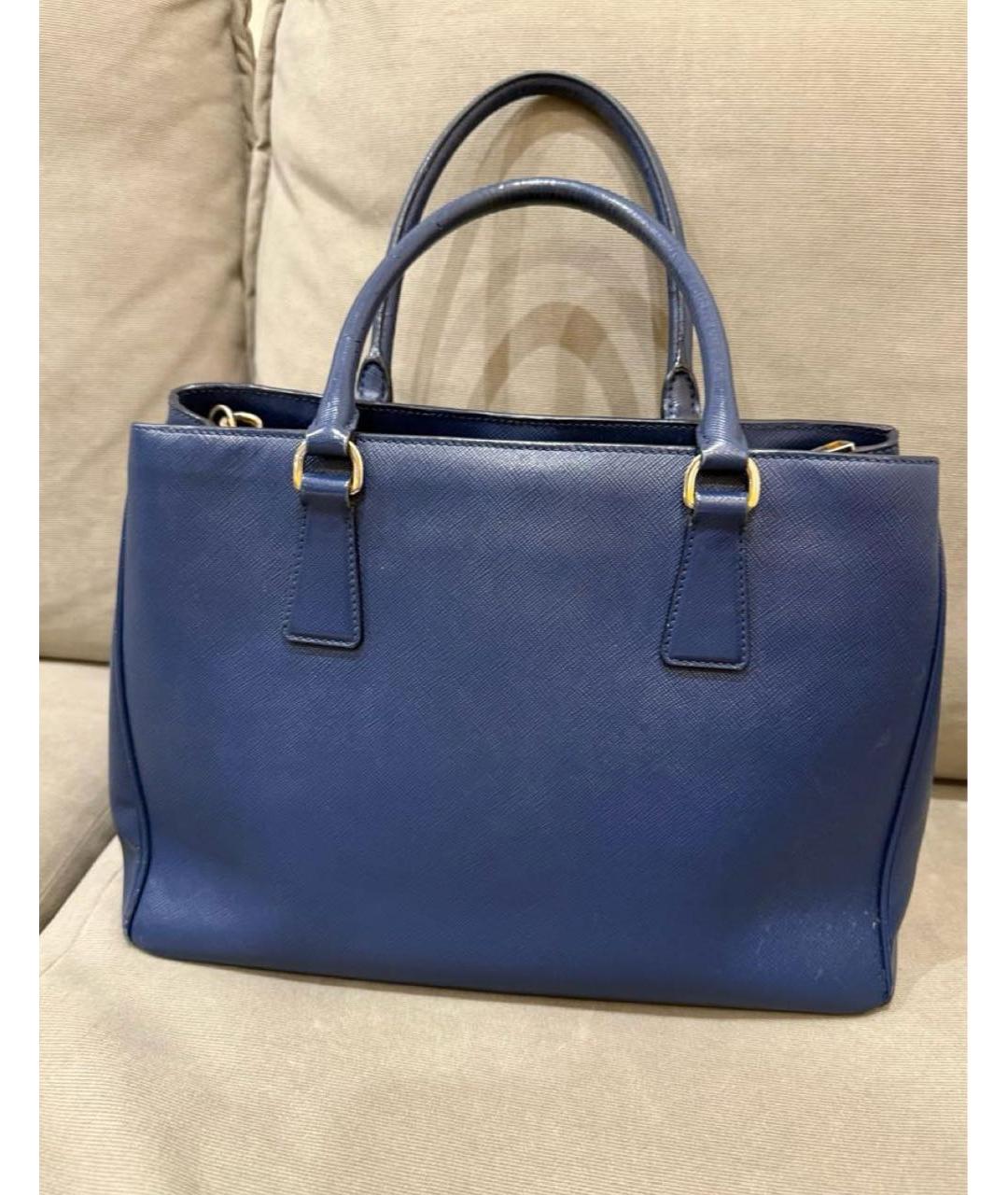 PRADA Темно-синяя кожаная сумка тоут, фото 3