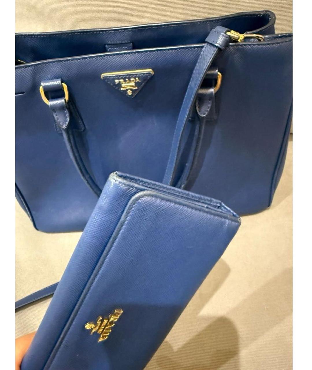 PRADA Темно-синяя кожаная сумка тоут, фото 8