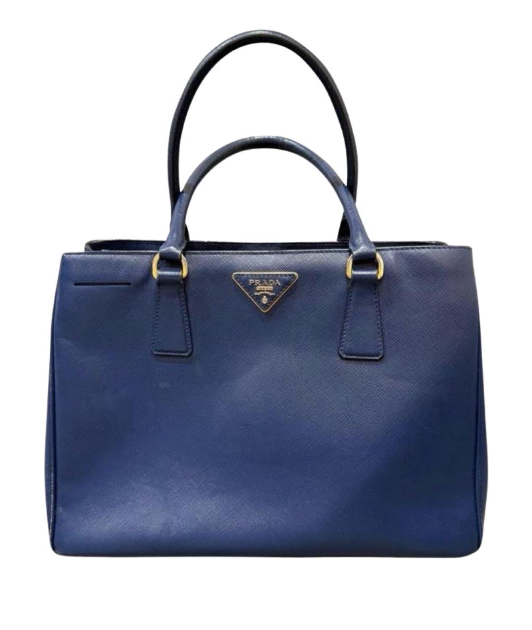 PRADA Темно-синяя кожаная сумка тоут, фото 1