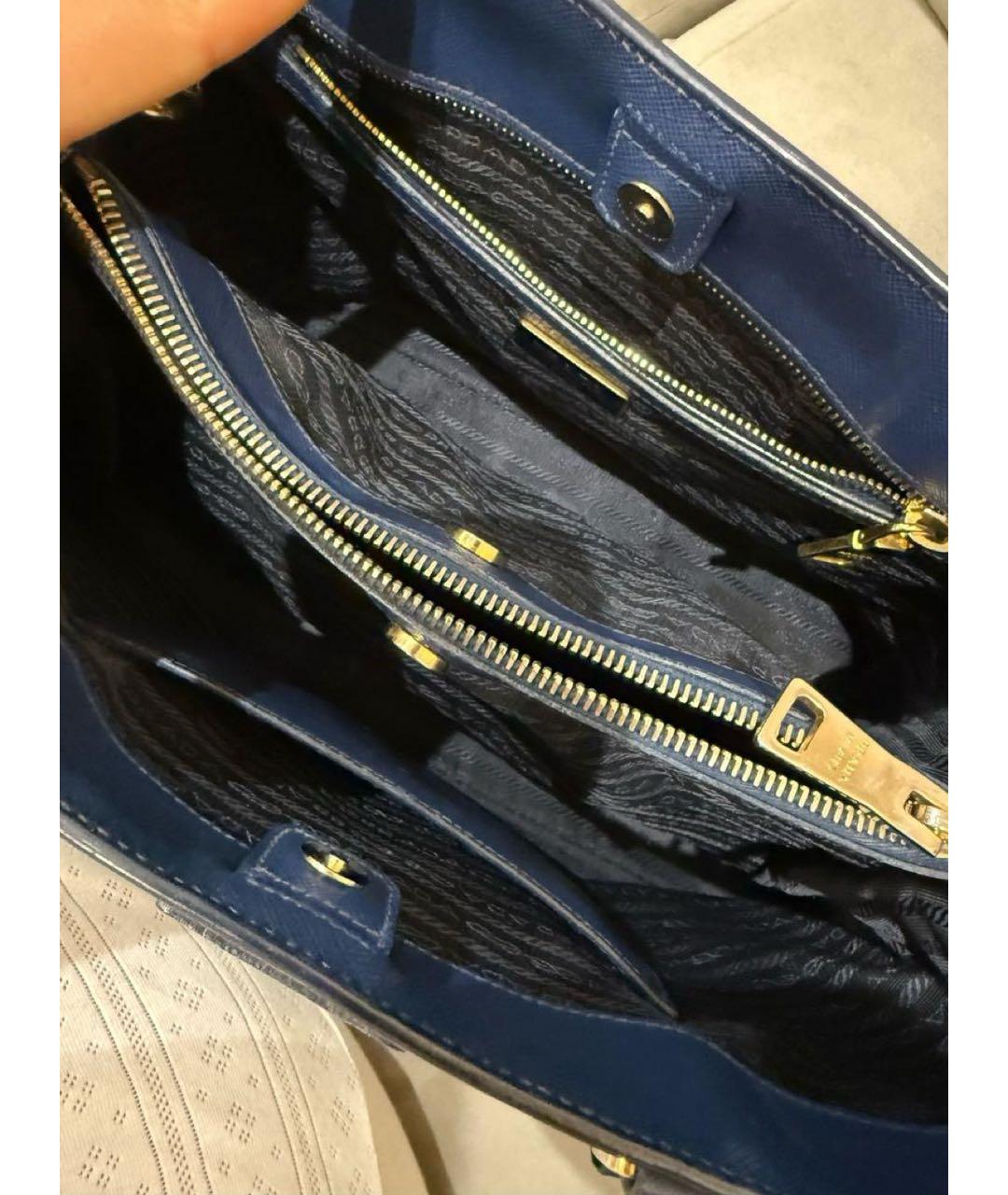 PRADA Темно-синяя кожаная сумка тоут, фото 4