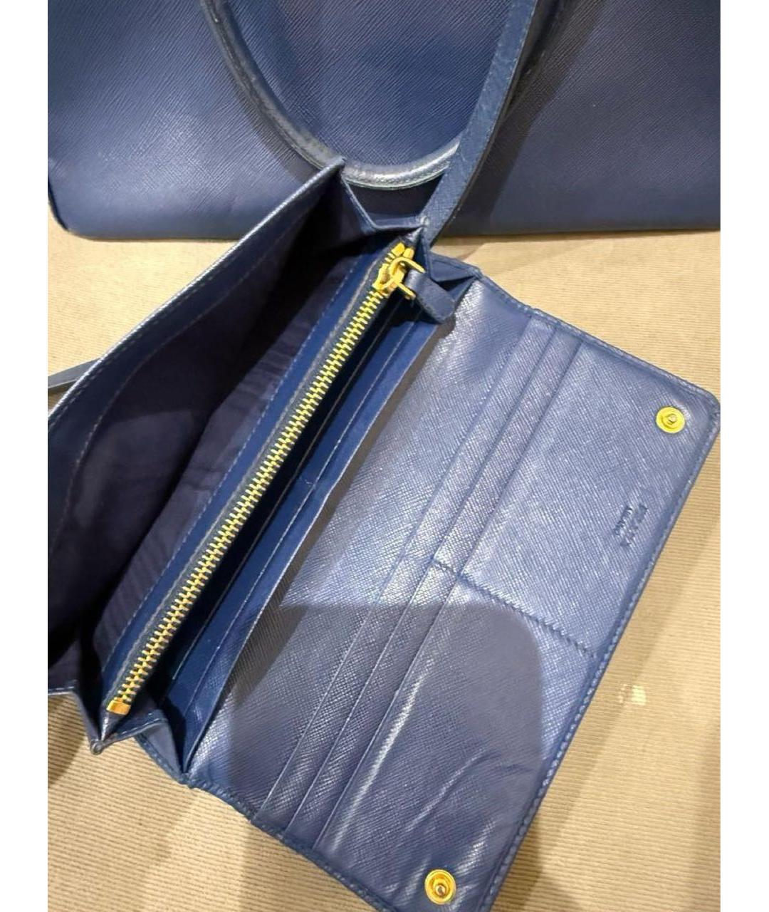 PRADA Темно-синяя кожаная сумка тоут, фото 7