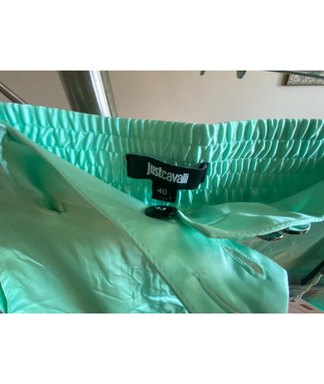 JUST CAVALLI Салатовые шелковые прямые брюки, фото 3