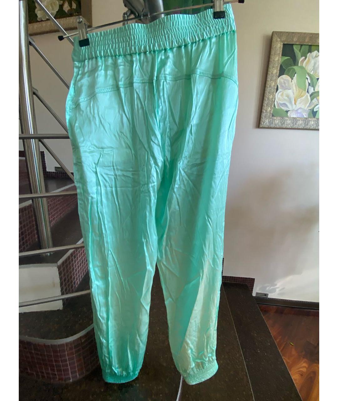 JUST CAVALLI Салатовые шелковые прямые брюки, фото 2