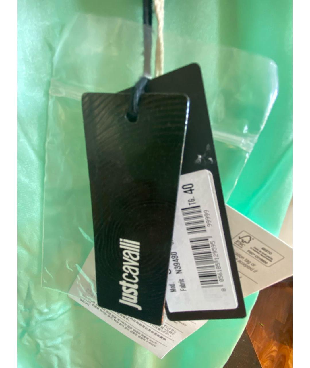 JUST CAVALLI Салатовые шелковые прямые брюки, фото 4