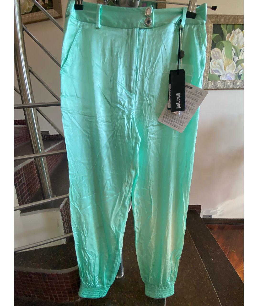 JUST CAVALLI Салатовые шелковые прямые брюки, фото 5