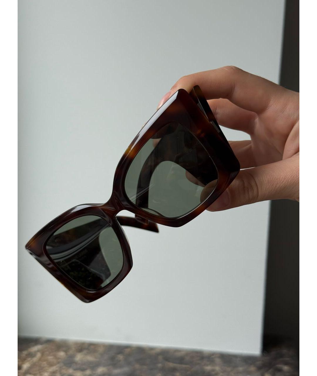SAINT LAURENT Коричневые пластиковые солнцезащитные очки, фото 7