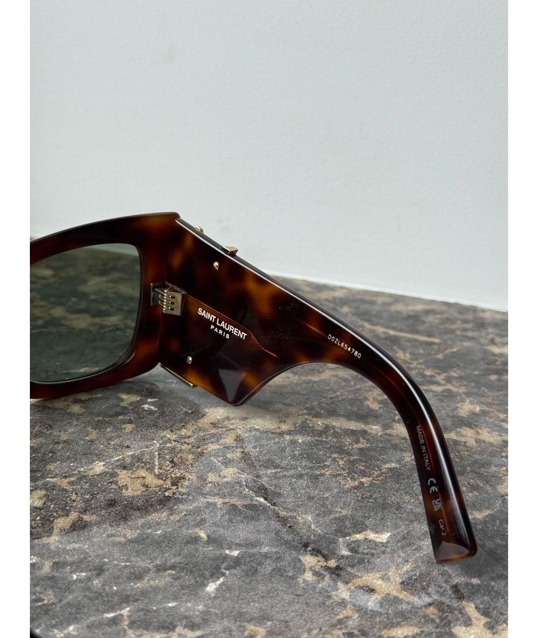 SAINT LAURENT Коричневые пластиковые солнцезащитные очки, фото 6