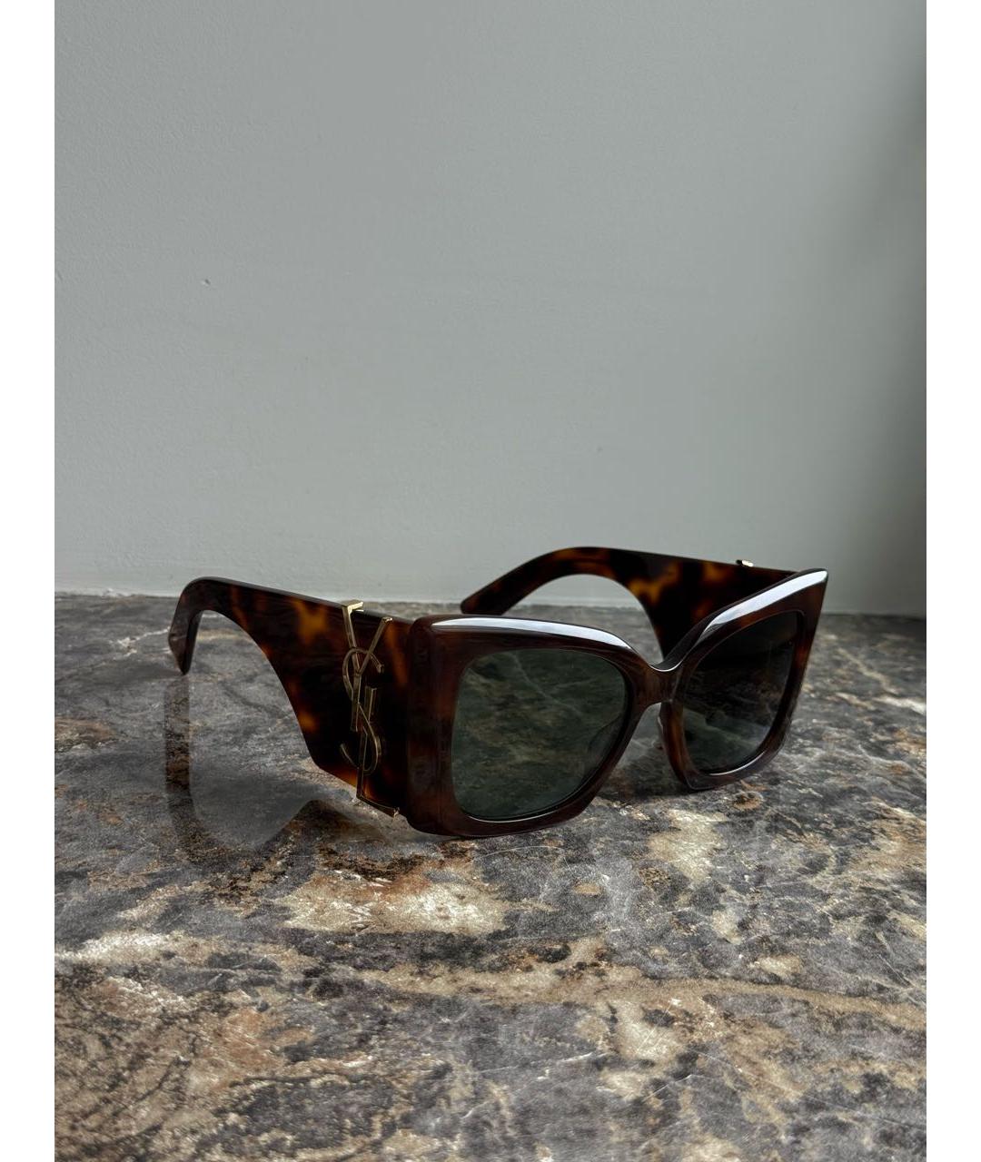 SAINT LAURENT Коричневые пластиковые солнцезащитные очки, фото 5