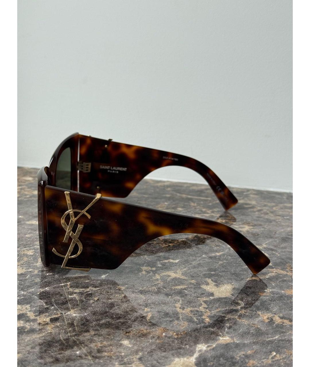 SAINT LAURENT Коричневые пластиковые солнцезащитные очки, фото 8