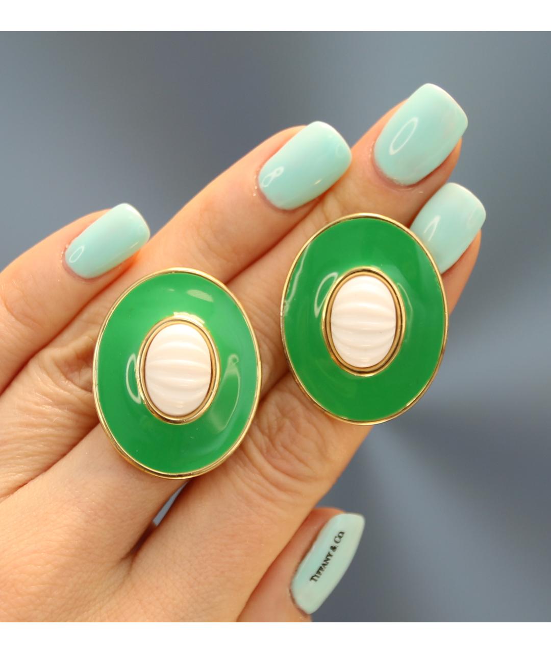 MONET Зеленые позолоченные серьги, фото 2