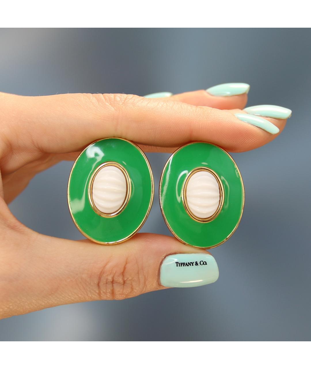 MONET Зеленые позолоченные серьги, фото 4