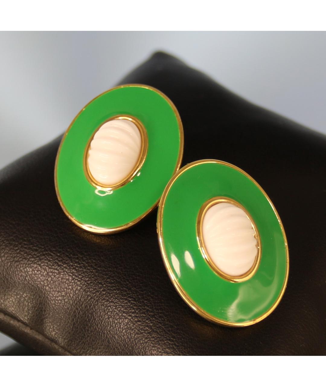 MONET Зеленые позолоченные серьги, фото 3
