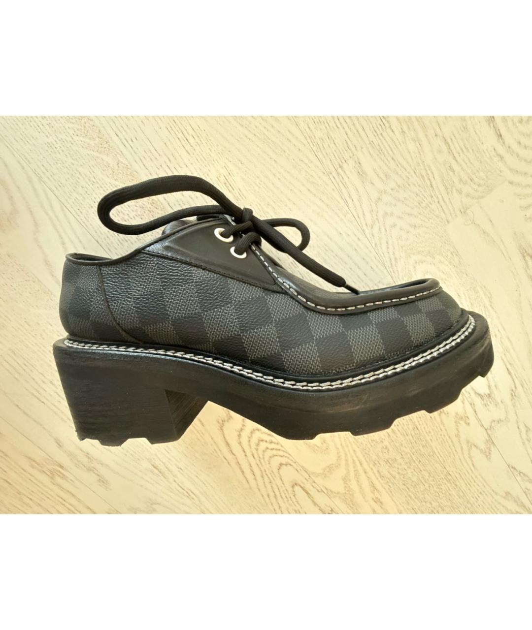 LOUIS VUITTON Антрацитовые кожаные брогги и оксфорды, фото 7