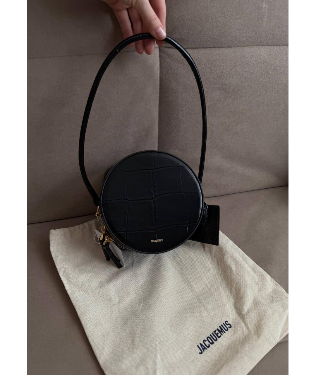 JACQUEMUS Черная кожаная сумка с короткими ручками, фото 2