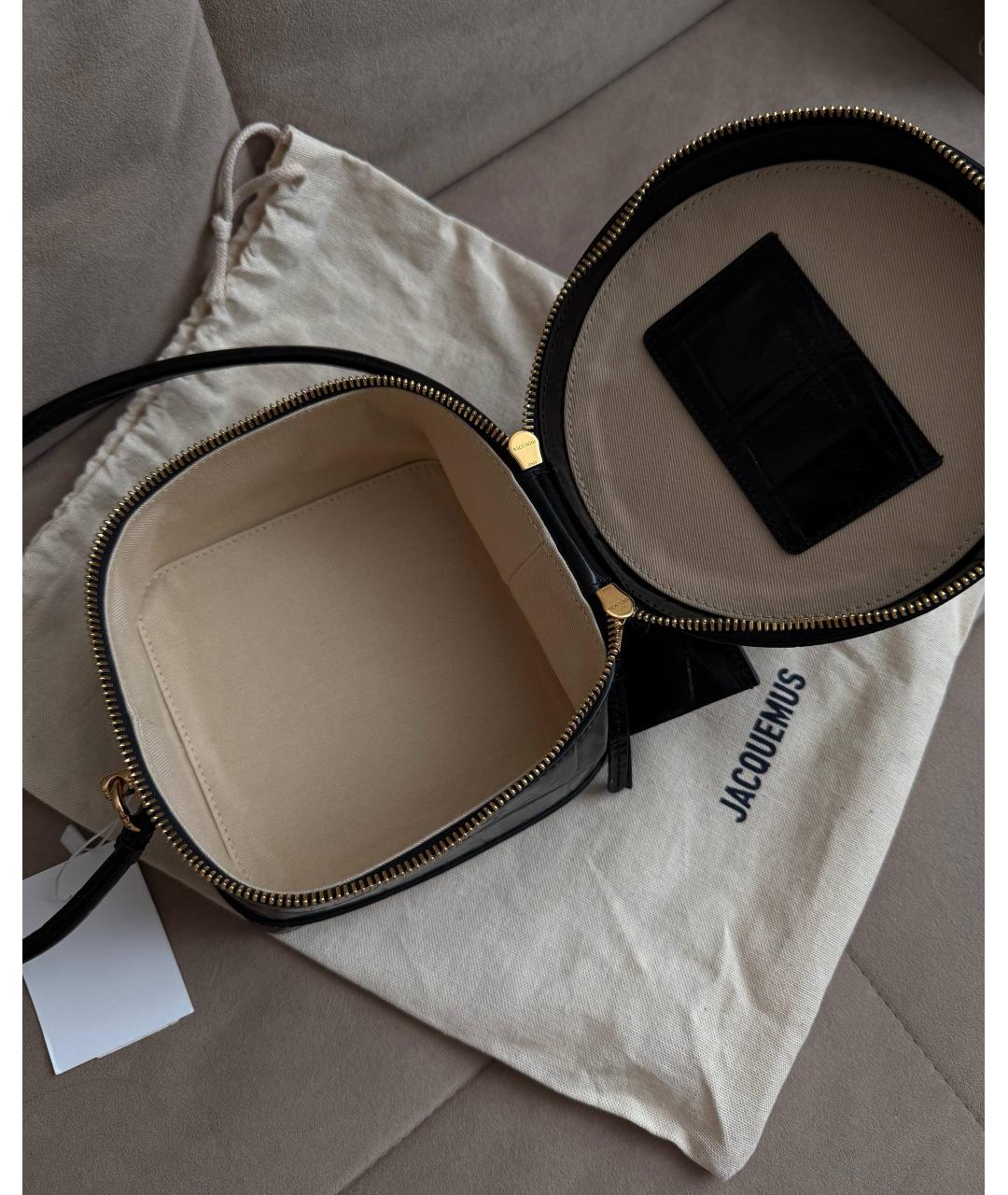 JACQUEMUS Черная кожаная сумка с короткими ручками, фото 3