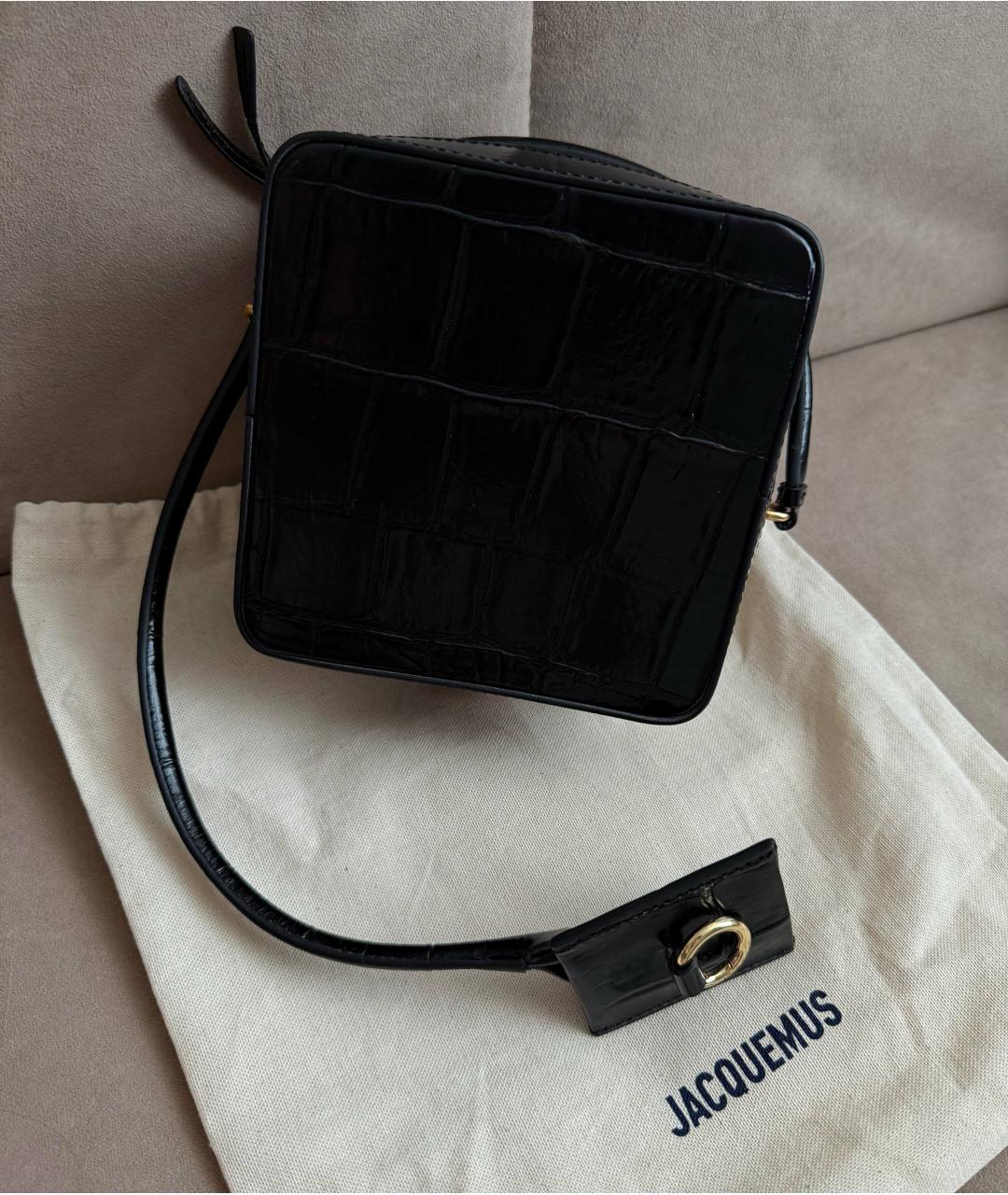 JACQUEMUS Черная кожаная сумка с короткими ручками, фото 4