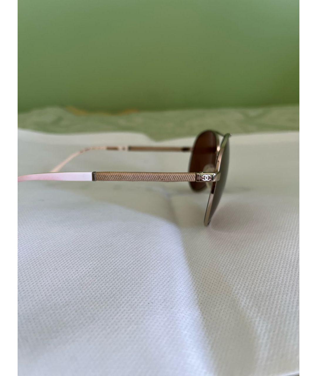 CHANEL Бежевые металлические солнцезащитные очки, фото 2