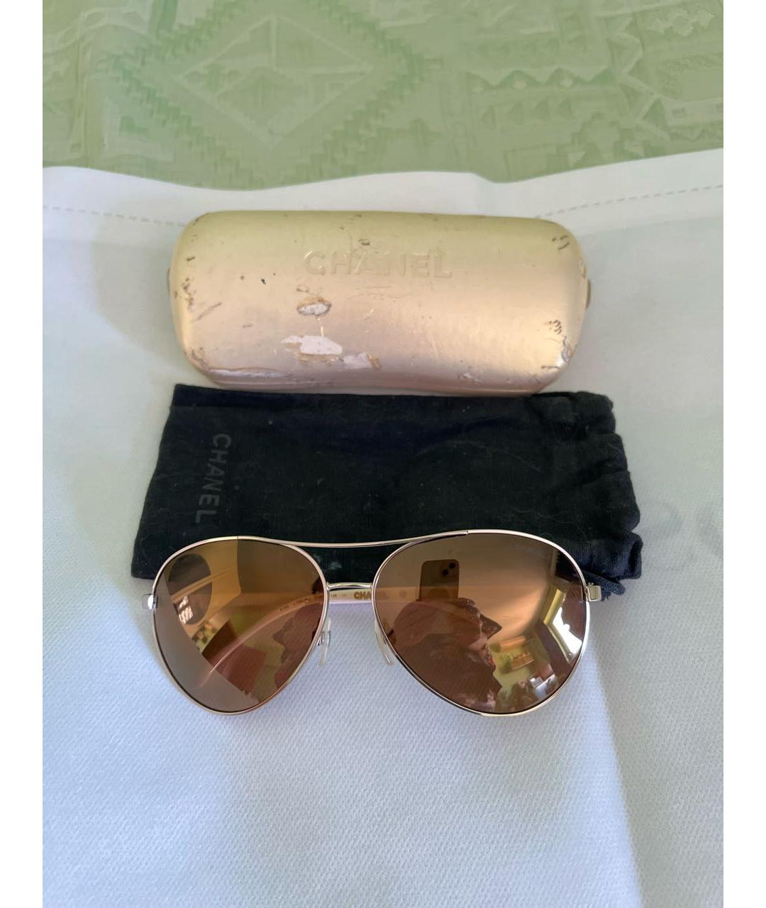 CHANEL Бежевые металлические солнцезащитные очки, фото 5