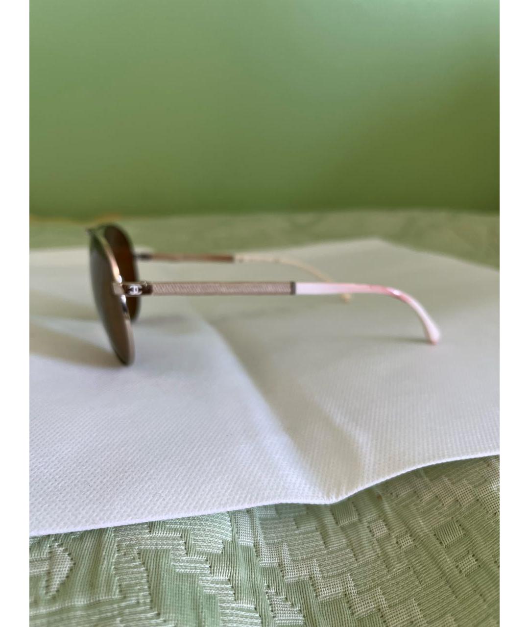 CHANEL Бежевые металлические солнцезащитные очки, фото 4