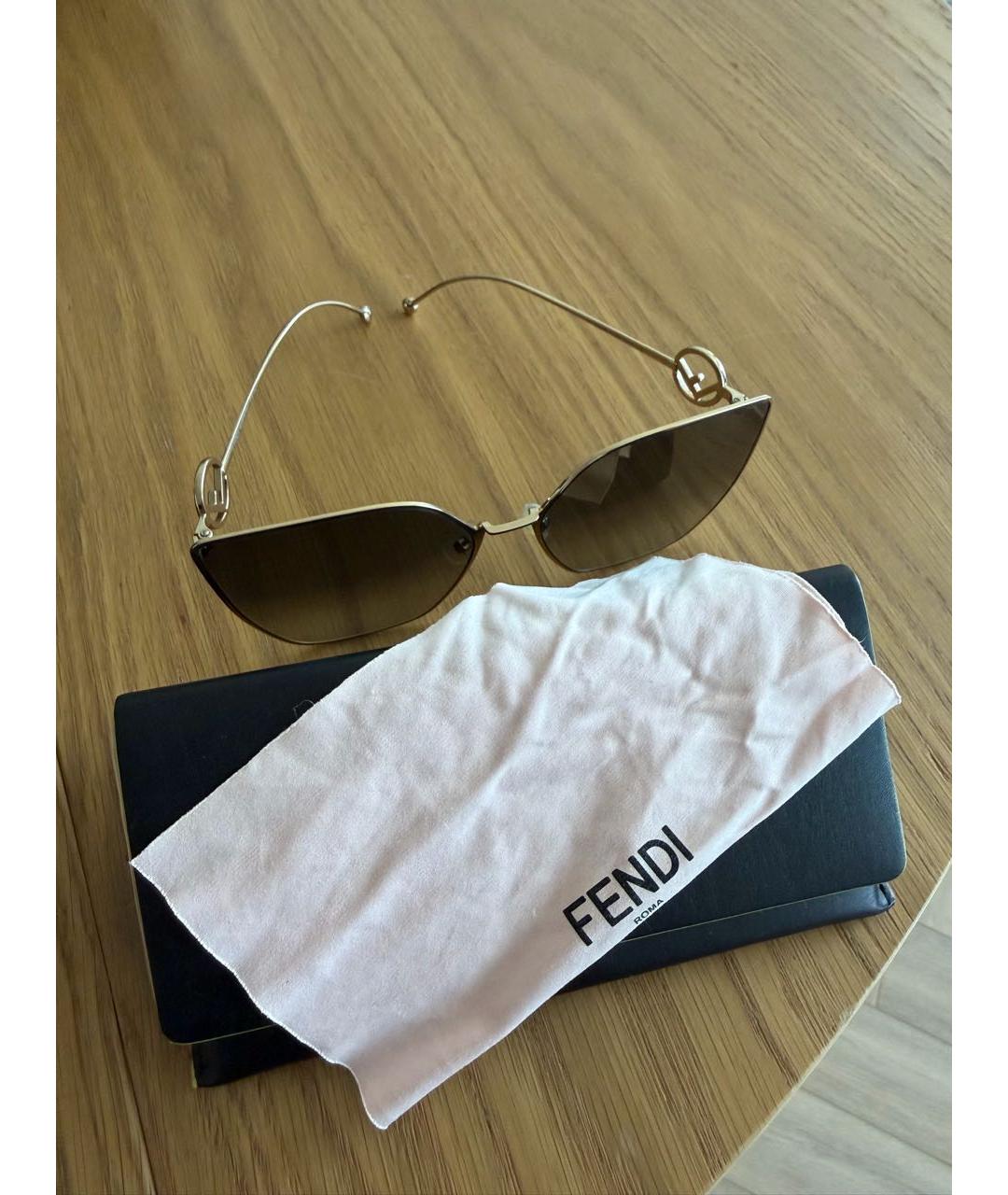 FENDI Золотые металлические солнцезащитные очки, фото 5