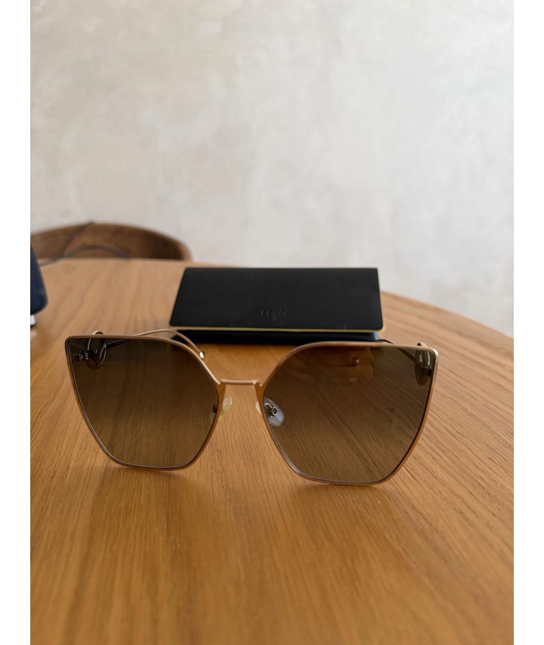 FENDI Золотые металлические солнцезащитные очки, фото 6